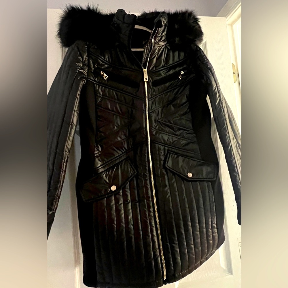 Michael Kors mixed media quilted coat